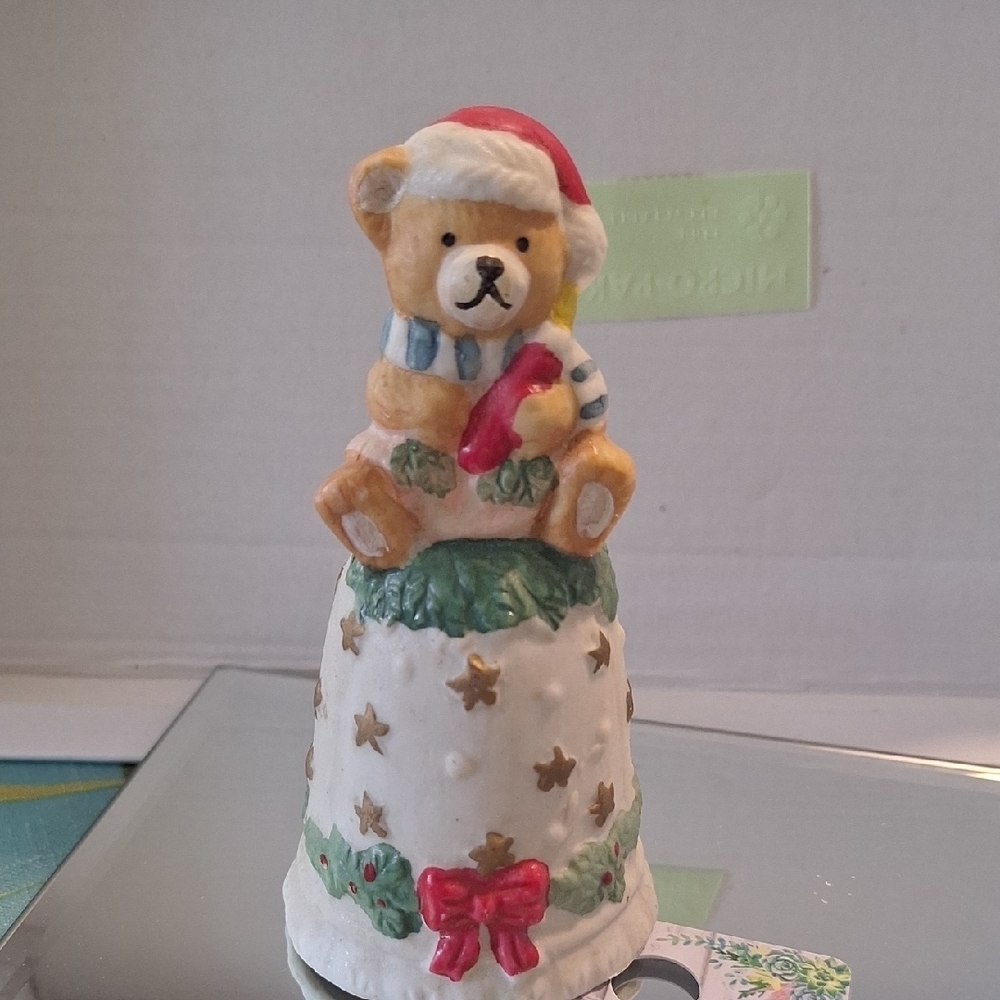 Festive Bear Figurine with Santa Hat